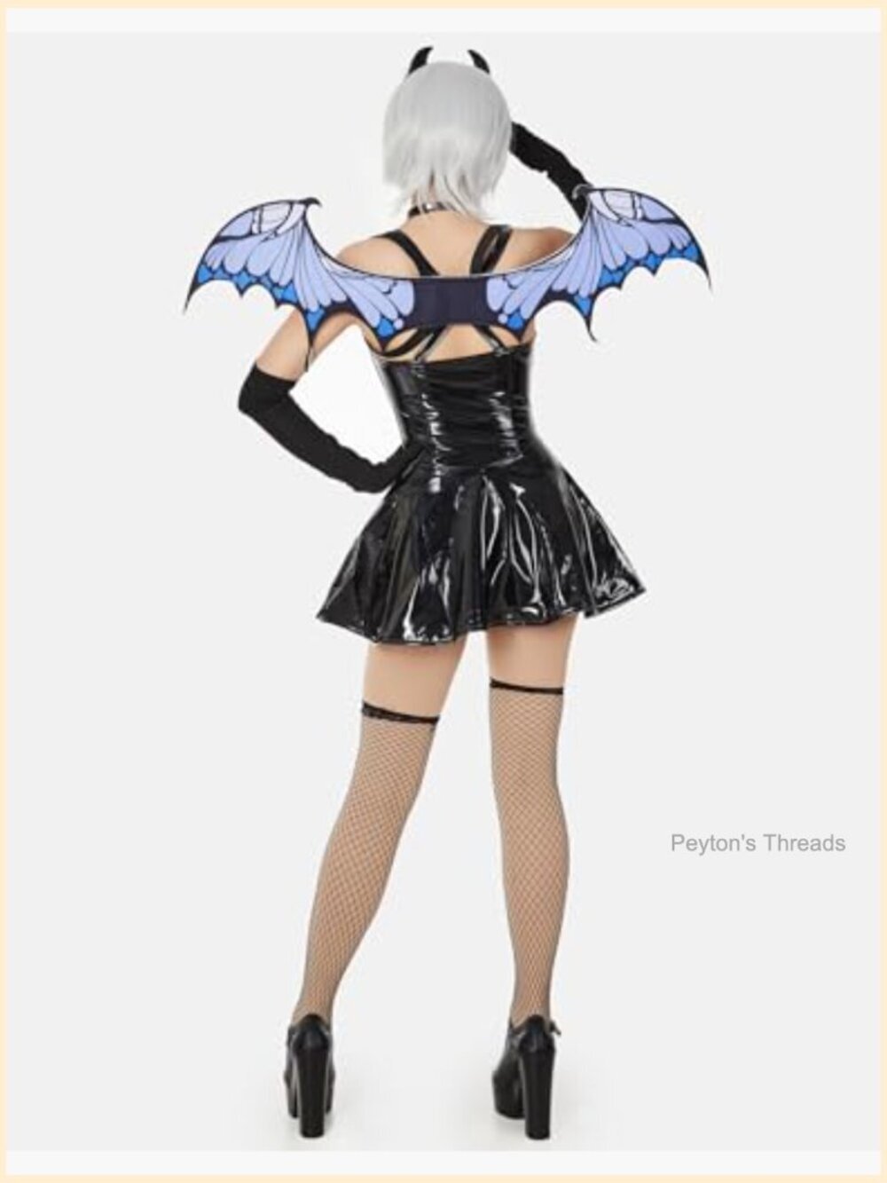 PU Leather Lingerie Set With Wings Stockings Gloves - Picture 4 of 7
